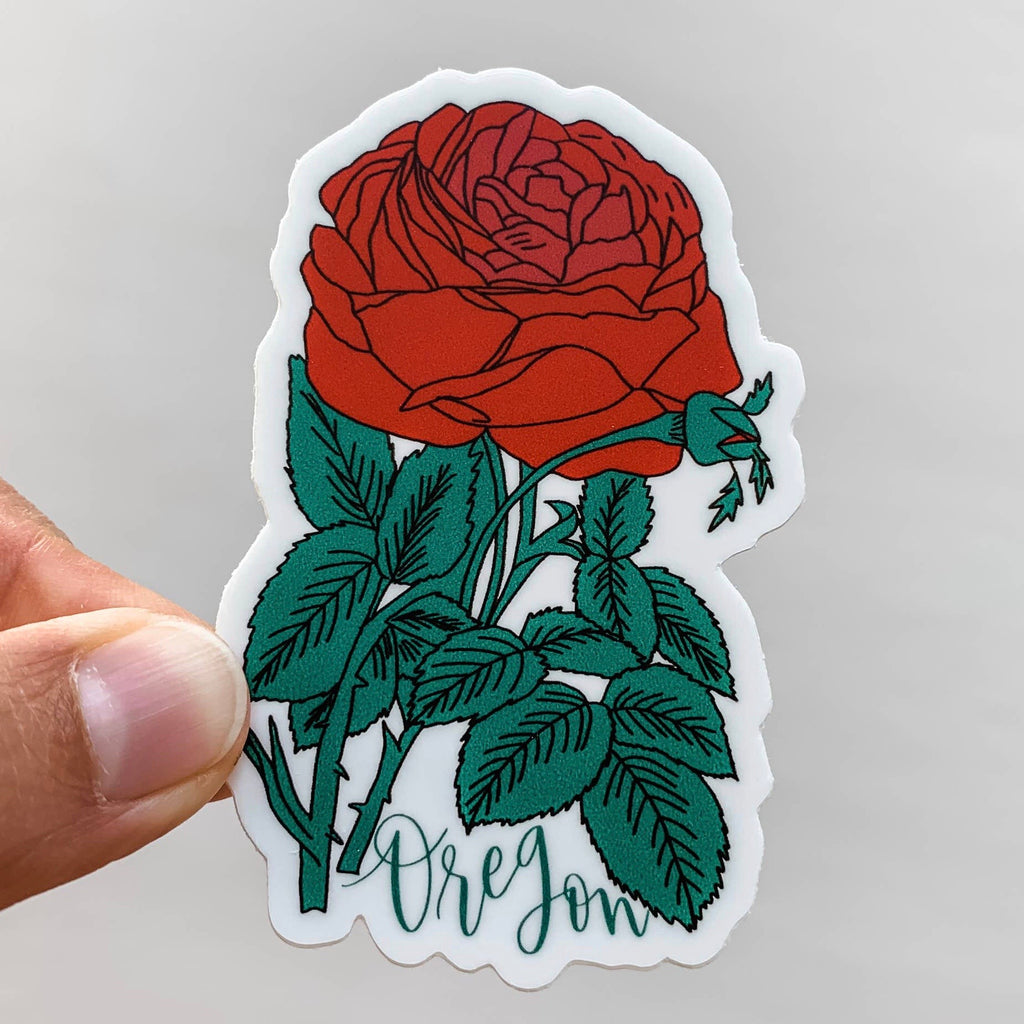 Oregon Red Rose Flower State Sticker